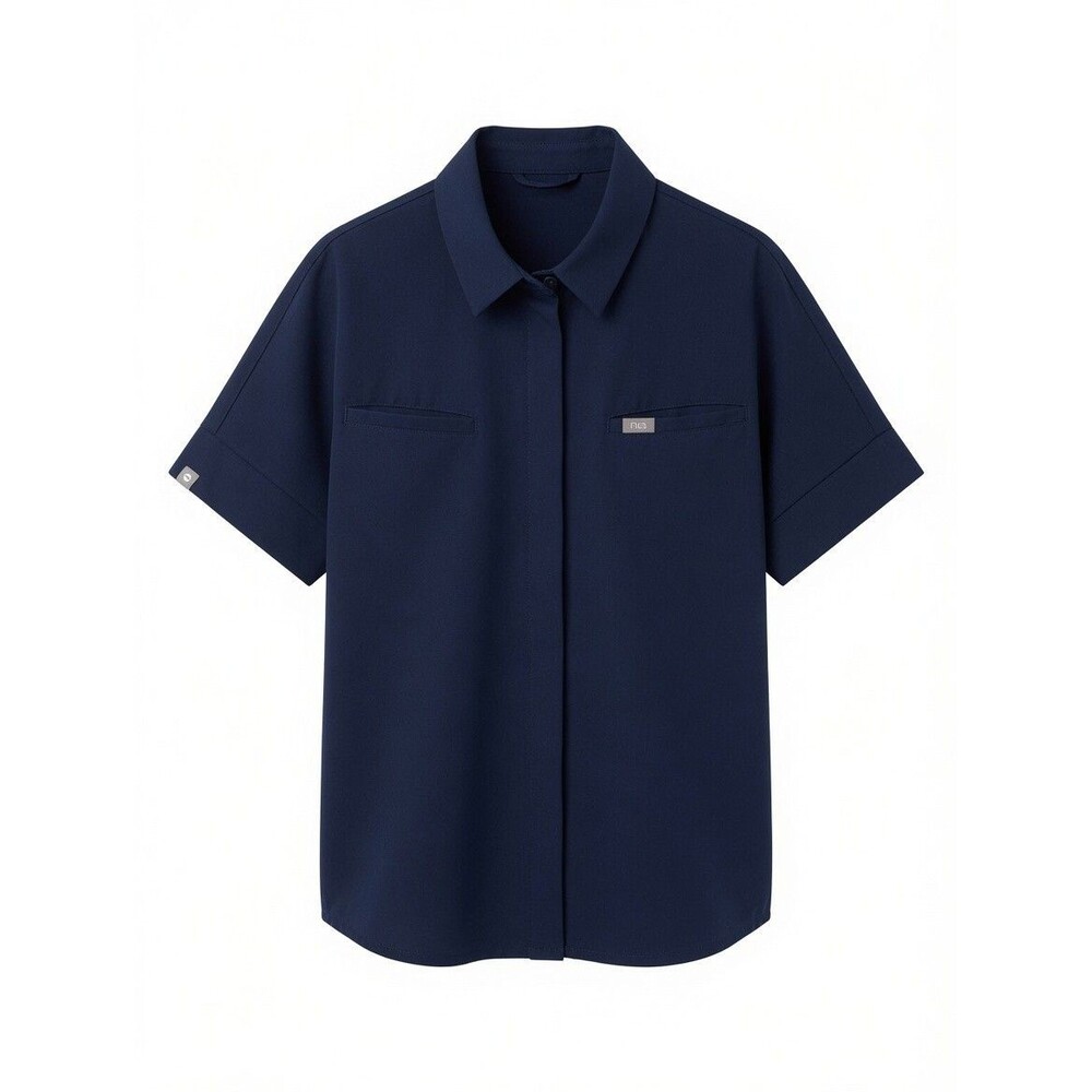 Figs Elmina Button Down Scrub Top Womens Sz XXL Navy Blue Collared Chest Pockets
